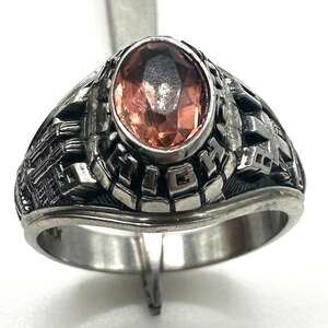 Jostens 1980 vintage silver tone Lustrium peach stone class ring 6.5